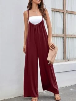 Women's Jumpsuit Backless High Waist Solid Color U Neck Streetwear Street Daily Regular Fit Sleeveless Black Wine Army Green S M L Summer -Cheap Plus Fit Dress Store scufwy1679048988217
