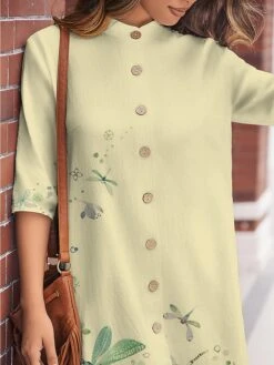 Women's Shirt Dress Casual Dress Cotton Linen Dress Midi Dress Polyester Fashion Casual Daily Outdoor Daily Vacation Shirt Collar Button Print Long Sleeve Spring Fall Winter 2023 Loose Fit White -Cheap Plus Fit Dress Store sealgs1697189422718