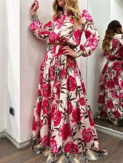 Women's Shirt Dress Casual Dress Swing Dress Maxi Long Dress Outdoor Daily Vacation Satin Fashion Modern Shirt Collar Button Split Long Sleeve Spring Fall 2023 Loose Fit Dark Pink Floral S M L XL 2XL -Cheap Plus Fit Dress Store semxxy1692004805226