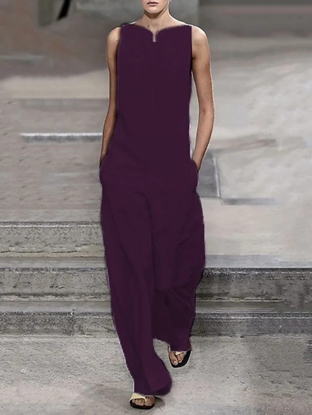 White Jumpsuits For Women Summer Dressy Clean Fit White Pocket Solid Color Crew Neck Streetwear Street Elegant Daily Regular Fit Sleeveless Black Wine S M L Summer 5 White Jumpsuits For Women Summer Dressy Clean Fit White Pocket Solid Color Crew Neck Streetwear Street Elegant Daily Regular Fit Sleeveless Black Wine S M L Summer - Image 5