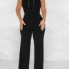 Women's Jumpsuit Lace Up Solid Color Crew Neck Streetwear Street Daily Regular Fit Sleeveless Black White S M L Summer