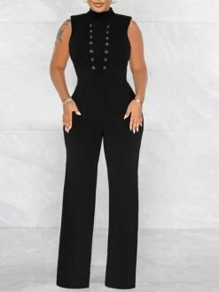 Women's Jumpsuit Lace Up Solid Color Crew Neck Streetwear Street Daily Regular Fit Sleeveless Black White S M L Summer