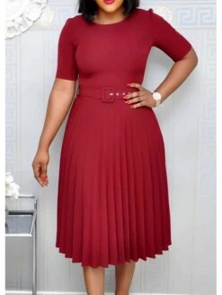 Women‘s Plus Size Curve Party Dress Solid Color Crew Neck Ruched Short Sleeve Spring Fall Work Formal Prom Dress Knee Length Dress Party Work Dress Loose Fit -Cheap Plus Fit Dress Store sglpmd1620625708324