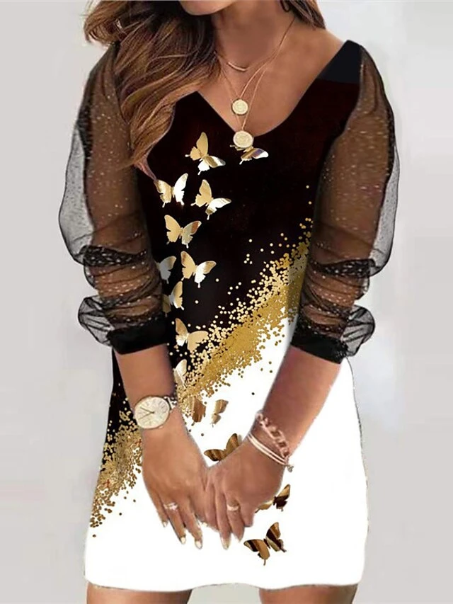 Women‘s Plus Size Curve Holiday Dress Floral V Neck Mesh Long Sleeve Fall Spring Casual Mini Dress Casual Daily DressSheath DressBlack DressPrint 5 Women‘s Plus Size Curve Holiday Dress Floral V Neck Mesh Long Sleeve Fall Spring Casual Mini Dress Casual Daily DressSheath DressBlack DressPrint - Image 5