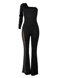 Women's Jumpsuit Mesh Sequin Color Block V Neck Casual Party Work See Through Regular Fit Long Sleeve White Black S M L Fall -Cheap Plus Fit Dress Store shlvzu1647593966779