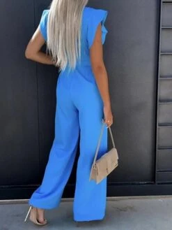 Women's Jumpsuits Casual Summer Lace Up Ruffle Solid Color Round Neck Elegant Party Going Out Regular Fit Short Sleeve White Blue Pink S M L Spring Fall 18 Women's Jumpsuits Casual Summer Lace Up Ruffle Solid Color Round Neck Elegant Party Going Out Regular Fit Short Sleeve White Blue Pink S M L Spring Fall -Cheap Plus Fit Dress Store shnzjw1652681920887