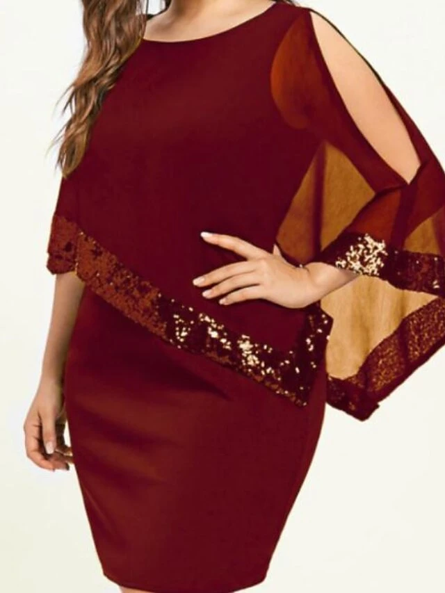 Women‘s Plus Size Curve Party Dress Solid Color Crew Neck Sequins Sleeveless Spring Fall Elegant Midi Dress Party Work Dress 1 Women‘s Plus Size Curve Party Dress Solid Color Crew Neck Sequins Sleeveless Spring Fall Elegant Midi Dress Party Work Dress