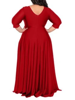 Women‘s Plus Size Curve Party Dress Pure Color V Neck 3/4 Length Sleeve Fall Spring Elegant Maxi Long Dress Party Evening Party Dress -Cheap Plus Fit Dress Store shyweq1672020373272