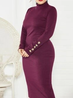 Women's Plus Size Curve Casual Dress Sweater Dress Bodycon Plain Midi Dress Long Sleeve Button Turtleneck Fashion Outdoor Wine Dark Blue Fall Winter XL XXL 3XL 4XL 5XL 34 Women's Plus Size Curve Casual Dress Sweater Dress Bodycon Plain Midi Dress Long Sleeve Button Turtleneck Fashion Outdoor Wine Dark Blue Fall Winter XL XXL 3XL 4XL 5XL -Cheap Plus Fit Dress Store sikopi1694489897375