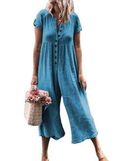 Women's Jumpsuit Button Solid Color Shirt Collar Casual Daily Vacation Regular Fit Short Sleeve Army Green Blue Purple S M L Summer -Cheap Plus Fit Dress Store skkubs1678258324608