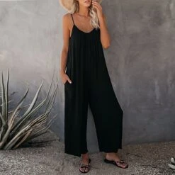 Women's Jumpsuits Casual Summer Basic Daily Wide Leg Navy Blue Overall Solid Color -Cheap Plus Fit Dress Store slboey1624632496260