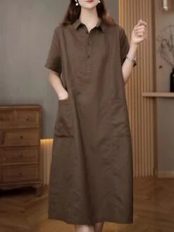 Women's Casual Dress Cotton Linen Dress Midi Dress Polyester Casual Daily Casual Outdoor Home Holiday Shirt Collar Pocket Short Sleeve Summer Spring 2023 Loose Fit Navy Blue Purple Brown Plain M L XL 21 Women's Casual Dress Cotton Linen Dress Midi Dress Polyester Casual Daily Casual Outdoor Home Holiday Shirt Collar Pocket Short Sleeve Summer Spring 2023 Loose Fit Navy Blue Purple Brown Plain M L XL -Cheap Plus Fit Dress Store sllavs1689763762058