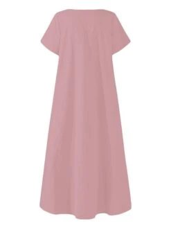 Women's Casual Dress Cotton Linen Dress Maxi Long Dress Cotton Blend Basic Classic Outdoor Daily Vacation Crew Neck Ruched Short Sleeve Summer Spring 2023 Loose Fit Black Yellow Pink Plain S M L XL -Cheap Plus Fit Dress Store sllhkk1688634901812