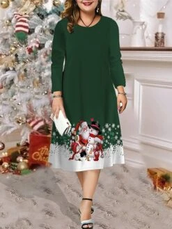Women's Christmas Plus Size Curve Casual Dress Skater Dress A Line Dress Santa Claus Snowman Midi Dress Long Sleeve Print Crew Neck Fashion Outdoor Black Wine Fall Winter L XL XXL 3XL 4XL 9 Women's Christmas Plus Size Curve Casual Dress Skater Dress A Line Dress Santa Claus Snowman Midi Dress Long Sleeve Print Crew Neck Fashion Outdoor Black Wine Fall Winter L XL XXL 3XL 4XL -Cheap Plus Fit Dress Store sllyin1696838993672