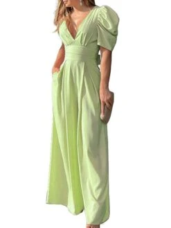Women‘s Jumpsuit Backless Pocket Solid Color Pink Fall Winter V Neck Streetwear Party Work Regular Fit Short Sleeve Green S M L Spring 14 Women‘s Jumpsuit Backless Pocket Solid Color Pink Fall Winter V Neck Streetwear Party Work Regular Fit Short Sleeve Green S M L Spring -Cheap Plus Fit Dress Store smhqoj1652086003089