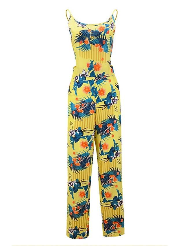 Women's Jumpsuit Backless Print Floral Round Neck Streetwear Street Daily Regular Fit Sleeveless Yellow S M L Summer 3 Women's Jumpsuit Backless Print Floral Round Neck Streetwear Street Daily Regular Fit Sleeveless Yellow S M L Summer - Image 3