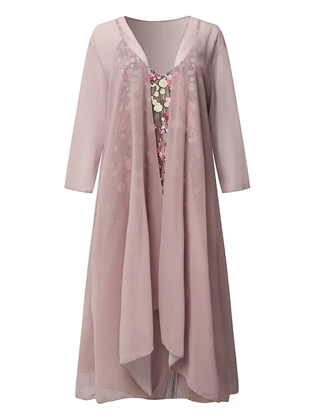 Women‘s Plus Size Curve Two Piece Dress Casual Dress Floral V Neck Maxi Dress Print Half Sleeve Fall Spring Dress Casual Daily Vacation Dress 2 Women‘s Plus Size Curve Two Piece Dress Casual Dress Floral V Neck Maxi Dress Print Half Sleeve Fall Spring Dress Casual Daily Vacation Dress - Image 2