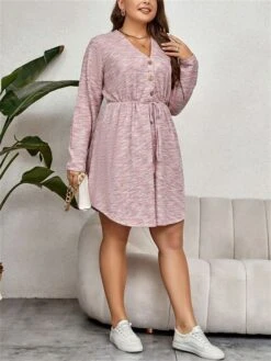 Women's Plus Size Curve Casual Dress Winter Dress Sheath Dress Plain Midi Dress Long Sleeve Lace Up Button V Neck Fashion Outdoor Pink Fall Winter XL XXL 3XL 4XL 14 Women's Plus Size Curve Casual Dress Winter Dress Sheath Dress Plain Midi Dress Long Sleeve Lace Up Button V Neck Fashion Outdoor Pink Fall Winter XL XXL 3XL 4XL -Cheap Plus Fit Dress Store smsmzr1695095532206