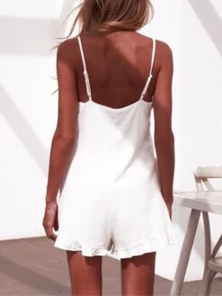 White Jumpsuits For Women Romper Ruffle Button Solid Color Crew Neck Streetwear Street Daily Regular Fit Spaghetti Strap Black Orange S M L Summer -Cheap Plus Fit Dress Store smswrk1680073080036