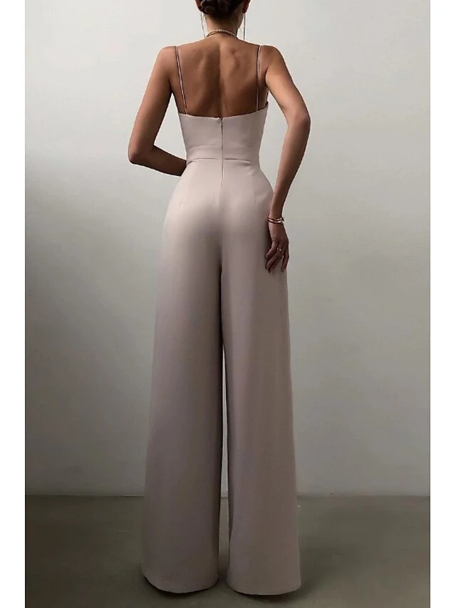 Women's Jumpsuits For Special Occasions Summer V Neck Spaghetti StrapsElegant Wedding Party High Waist Wide Leg Pleated Long Pants Casual Rompers With Pockets 2 Women's Jumpsuits For Special Occasions Summer V Neck Spaghetti StrapsElegant Wedding Party High Waist Wide Leg Pleated Long Pants Casual Rompers With Pockets - Image 2