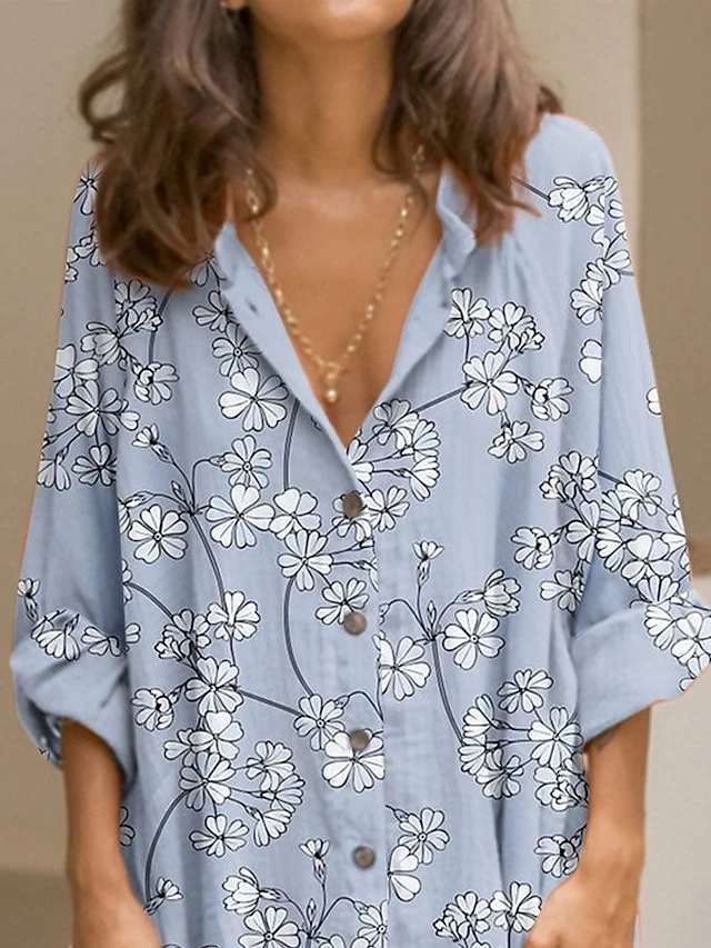 Women's Shirt Dress Casual Dress Shift Dress Mini Dress Outdoor Daily Vacation Polyester Fashion Casual Stand Collar Button Pocket Long Sleeve Fall 2023 Regular Fit Blue Floral S M L XL 2XL 2 Women's Shirt Dress Casual Dress Shift Dress Mini Dress Outdoor Daily Vacation Polyester Fashion Casual Stand Collar Button Pocket Long Sleeve Fall 2023 Regular Fit Blue Floral S M L XL 2XL - Image 2