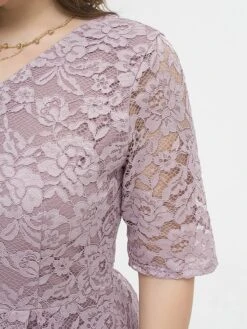 Women‘s Plus Size Curve Party Dress Lace Dress Cocktail Dress Midi Dress Black Pink Wine Half Sleeve Pure Color Lace Summer Spring Fall V Neck Fashion Birthday Wedding Guest Vacation 2023 -Cheap Plus Fit Dress Store sphpyf1691564489650