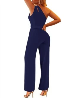 Women's Jumpsuit Lace Up Backless Solid Color One Shoulder Streetwear Street Vacation Regular Fit Sleeveless Black Wine Red S M L Spring -Cheap Plus Fit Dress Store spigjs1674008892051