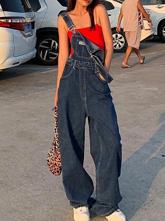 Women‘s Jumpsuit Pocket Solid Color Denim Square Neck Active Street Daily Loose Fit Sleeveless Blue S M L Fall 8 Women‘s Jumpsuit Pocket Solid Color Denim Square Neck Active Street Daily Loose Fit Sleeveless Blue S M L Fall - Image 8