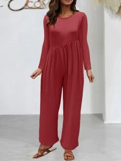 Women's Jumpsuit Pocket High Waist Solid Color Crew Neck Streetwear Street Daily Regular Fit Long Sleeve Black Yellow Red S M L Fall -Cheap Plus Fit Dress Store sqjwli1692269097271