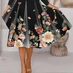 Women's Casual Dress Dress Set Two Piece Dress Midi Dress Black Long Sleeve Floral Print Spring Fall Winter Crew Neck Fashion Winter Dress Vacation Fall Dress Loose Fit 2023 S M L XL XXL 3XL -Cheap Plus Fit Dress Store sqmzbc1648896881387