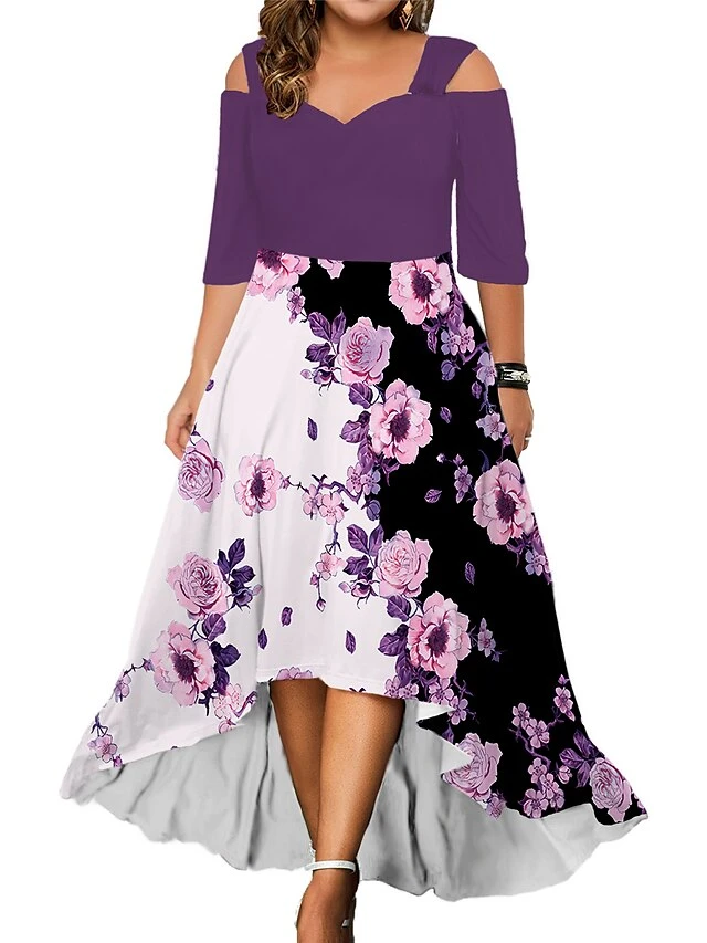 Women‘s Plus Size Curve Casual Dress Graphic Floral Long Dress Maxi Dress Half Sleeve Print V Neck Fashion Daily Black White Summer Spring L XL XXL 3XL 4XL 3 Women‘s Plus Size Curve Casual Dress Graphic Floral Long Dress Maxi Dress Half Sleeve Print V Neck Fashion Daily Black White Summer Spring L XL XXL 3XL 4XL - Image 3