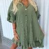 Women's Shirt Dress Casual Dress Mini Dress Outdoor Daily Vacation Polyester Fashion Modern Shirt Collar Ruffle Button Half Sleeve Summer Spring Fall 2023 Regular Fit ArmyGreen Black White Plain S M