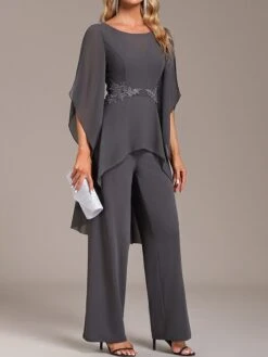 Women's Jumpsuit Solid Color Crew Neck Elegant Wedding Party Wide Leg Regular Fit Long Sleeve Navy Blue Dark Gray S M L All Seasons -Cheap Plus Fit Dress Store srxcvr1694772675226