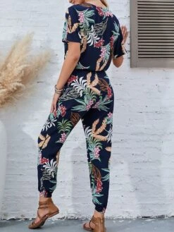 Women's Jumpsuit Print Floral V Neck Casual Street Daily Regular Fit Short Sleeve Navy Blue S M L Spring -Cheap Plus Fit Dress Store ssasrf1675852604472