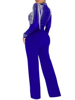 Women's Jumpsuit High Waist Tassel Solid Color Stand Collar Elegant Party Regular Fit Long Sleeve Green Blue Fuchsia S M L Winter -Cheap Plus Fit Dress Store ssassc1665571021667