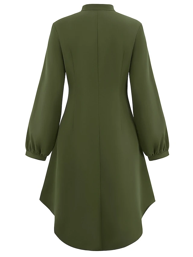 Women's Shirt Dress Casual Dress Mini Dress Outdoor Daily Date Polyester Fashion Modern V Neck Ruched Button Long Sleeve Fall Winter 2023 Loose Fit ArmyGreen Orange Apricot Pure Color S M L XL 15 Women's Shirt Dress Casual Dress Mini Dress Outdoor Daily Date Polyester Fashion Modern V Neck Ruched Button Long Sleeve Fall Winter 2023 Loose Fit ArmyGreen Orange Apricot Pure Color S M L XL - Image 15
