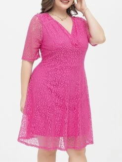 Women's Plus Size Curve Party Dress Lace Dress Cocktail Dress Midi Dress Fuchsia Half Sleeve Pure Color Lace Summer Spring Fall V Neck Fashion Birthday Wedding Guest Vacation 2023 XL XXL 3XL 4XL 15 Women's Plus Size Curve Party Dress Lace Dress Cocktail Dress Midi Dress Fuchsia Half Sleeve Pure Color Lace Summer Spring Fall V Neck Fashion Birthday Wedding Guest Vacation 2023 XL XXL 3XL 4XL -Cheap Plus Fit Dress Store stdzft1692157190504