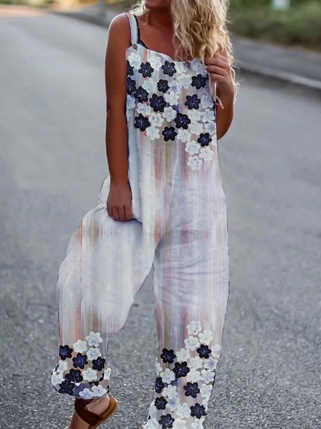 Women's Overall Print Floral Square Neck Casual Daily Vacation Harem Loose Fit Sleeveless White Yellow Light Green S M L Summer 10 Women's Overall Print Floral Square Neck Casual Daily Vacation Harem Loose Fit Sleeveless White Yellow Light Green S M L Summer - Image 10