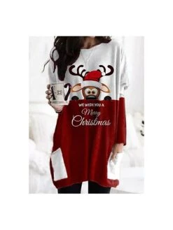 Women's T Shirt Dress Tunic Shirts Tunic Christmas Shirt Black White Red Plaid Color Block Graphic Prints Patchwork Pocket Print Long Sleeve Gift Daily Basic Christmas Round Neck Regular Fit Fall -Cheap Plus Fit Dress Store svreyt1655258136064