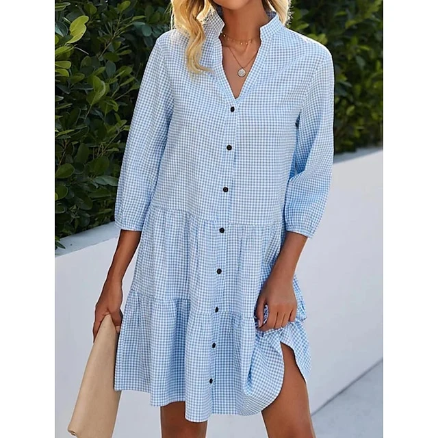Women's Shirt Dress Casual Dress Cotton Linen Dress Mini Dress Cotton Cotton Blend Fashion Modern Outdoor Daily Date Split Neck Button Print 3/4 Length Sleeve Summer Spring Fall 2023 Loose Fit Blue 1 Women's Shirt Dress Casual Dress Cotton Linen Dress Mini Dress Cotton Cotton Blend Fashion Modern Outdoor Daily Date Split Neck Button Print 3/4 Length Sleeve Summer Spring Fall 2023 Loose Fit Blue