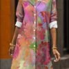 Women's Shirt Dress Casual Dress Midi Dress Outdoor Daily Date Polyester Fashion Modern Shirt Collar Button Pocket Long Sleeve Fall Winter 2023 Loose Fit ArmyGreen Rusty Red Lavender Floral S M L XL