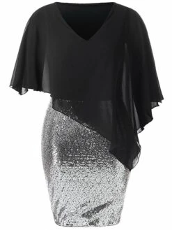 Women‘s Plus Size Curve Apple Shaped Dress Wedding Guest Party Dress Color Block V Neck Long Sleeve Winter Fall Fashion Elegant Modern Midi Dress Party Outdoor Dress -Cheap Plus Fit Dress Store swltak1671673555003