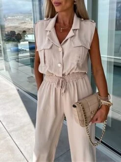 Women's Jumpsuit Button Pocket Solid Color Shirt Collar Streetwear Street Daily Regular Fit Short Sleeve Black White Green S M L Summer -Cheap Plus Fit Dress Store sxdkid1688455473163