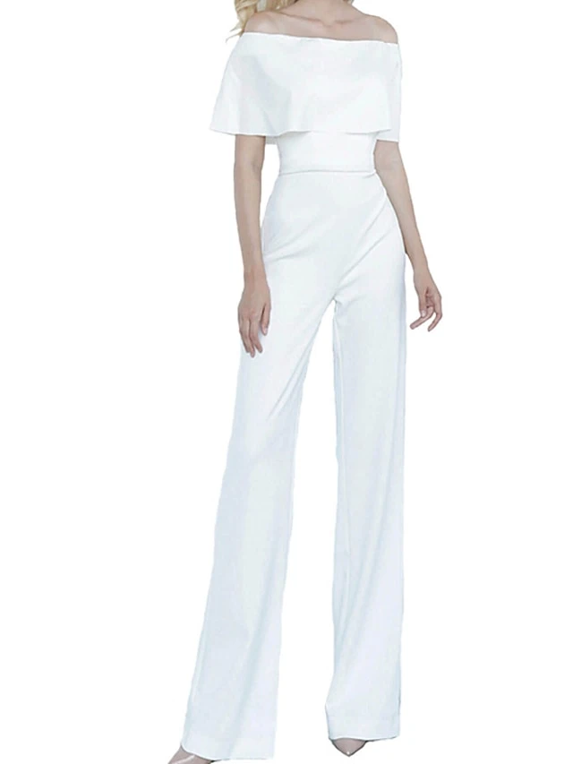 Women's Jumpsuit Backless High Waist Solid Color Off Shoulder Streetwear Party Vacation Regular Fit Short Sleeve Green Pink Wine S M L Winter 2 Women's Jumpsuit Backless High Waist Solid Color Off Shoulder Streetwear Party Vacation Regular Fit Short Sleeve Green Pink Wine S M L Winter - Image 2