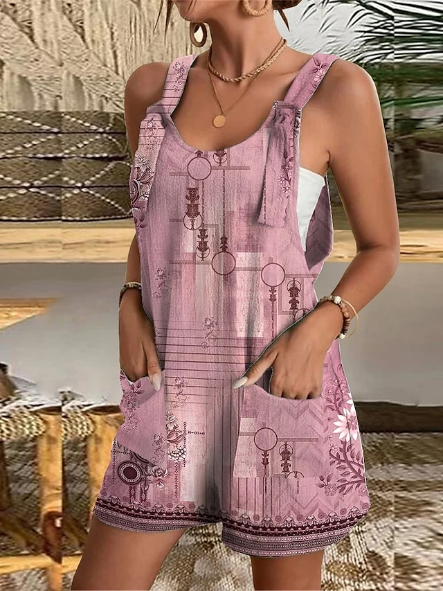 Women's Overall Pocket Print Floral U Neck Casual Daily Going Out Baggy Shorts Loose Fit Strap Light Green Pink Blue S M L Summer 1 Women's Overall Pocket Print Floral U Neck Casual Daily Going Out Baggy Shorts Loose Fit Strap Light Green Pink Blue S M L Summer