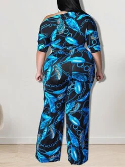 Women's Jumpsuit High Waist Print Crew Neck Streetwear Street Holiday Regular Fit Half Sleeve Yellow Blue XL XXL 3XL Spring -Cheap Plus Fit Dress Store szreyg1675741963286