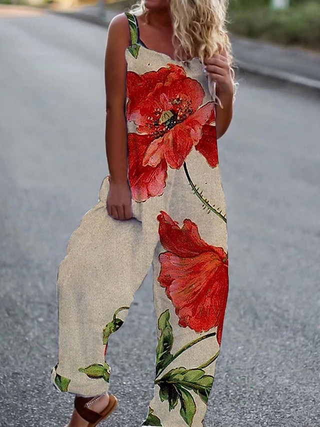 Women's Overall Print Floral Square Neck Casual Daily Vacation Harem Loose Fit Sleeveless White Yellow Light Green S M L Summer 5 Women's Overall Print Floral Square Neck Casual Daily Vacation Harem Loose Fit Sleeveless White Yellow Light Green S M L Summer - Image 5