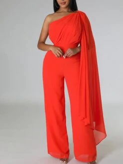 Women‘s Jumpsuit Cape Solid Color One Shoulder Wedding Business Wedding Street Slim Sleeveless Orange Red Dark Pink S M L Fall 17 Women‘s Jumpsuit Cape Solid Color One Shoulder Wedding Business Wedding Street Slim Sleeveless Orange Red Dark Pink S M L Fall -Cheap Plus Fit Dress Store tadiic1693464448030
