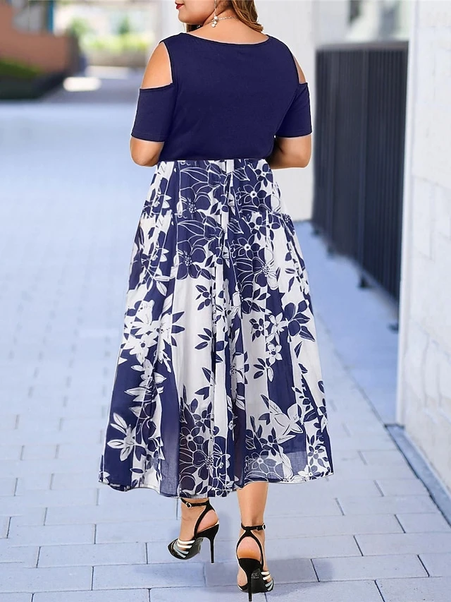 Women‘s Plus Size Curve Casual Dress Skater Dress A Line Dress Floral Long Dress Maxi Dress Short Sleeve Hollow Out Print Crew Neck Fashion Outdoor Black Wine Summer Spring L XL XXL 3XL 4XL 2 Women‘s Plus Size Curve Casual Dress Skater Dress A Line Dress Floral Long Dress Maxi Dress Short Sleeve Hollow Out Print Crew Neck Fashion Outdoor Black Wine Summer Spring L XL XXL 3XL 4XL - Image 2