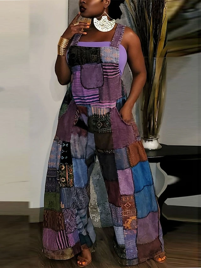 Women's Overall Patchwork Pocket Color Block V Neck Active Street Daily Regular Fit Sleeveless Blue Purple Green S M L Summer 4 Women's Overall Patchwork Pocket Color Block V Neck Active Street Daily Regular Fit Sleeveless Blue Purple Green S M L Summer - Image 4